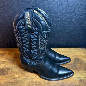 Oeste Vintage Black Leather Pointed Toe Cowboy‎ Boots Womens US 5 Mex 22